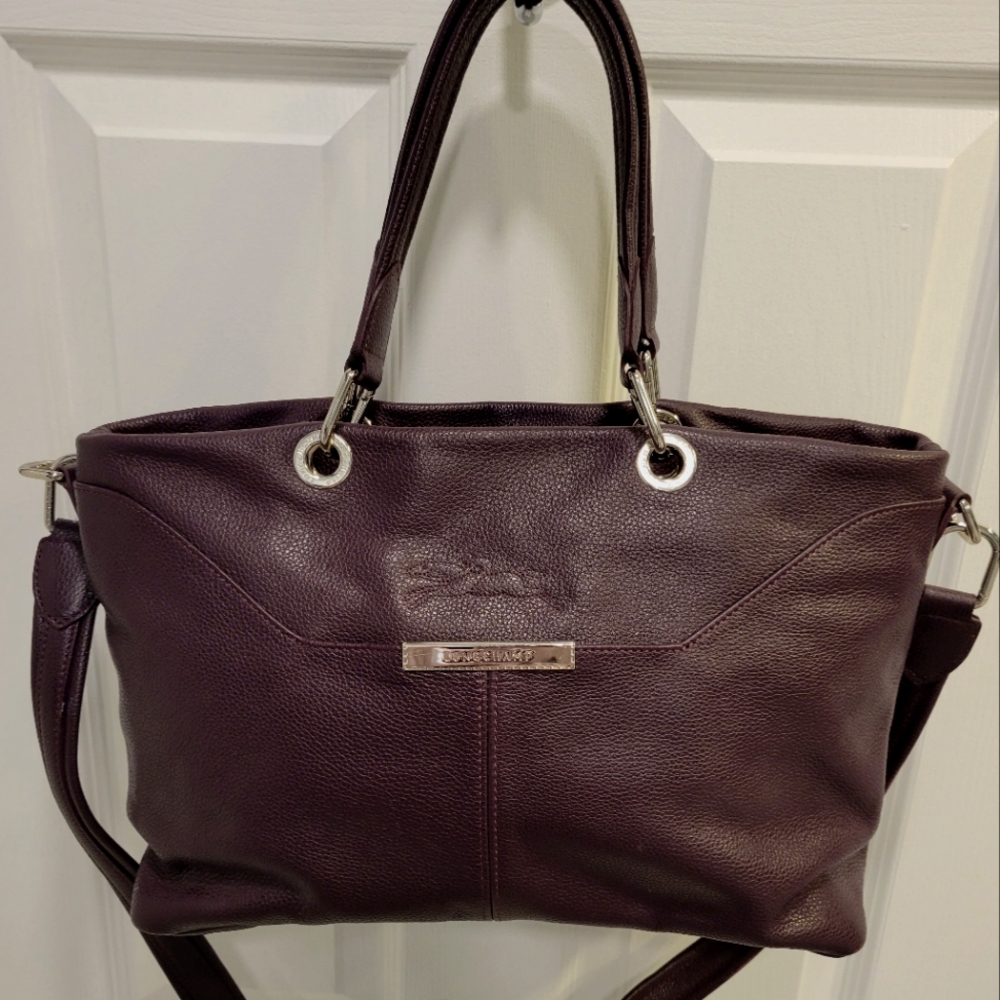 Longchamp leather plum purple handbag